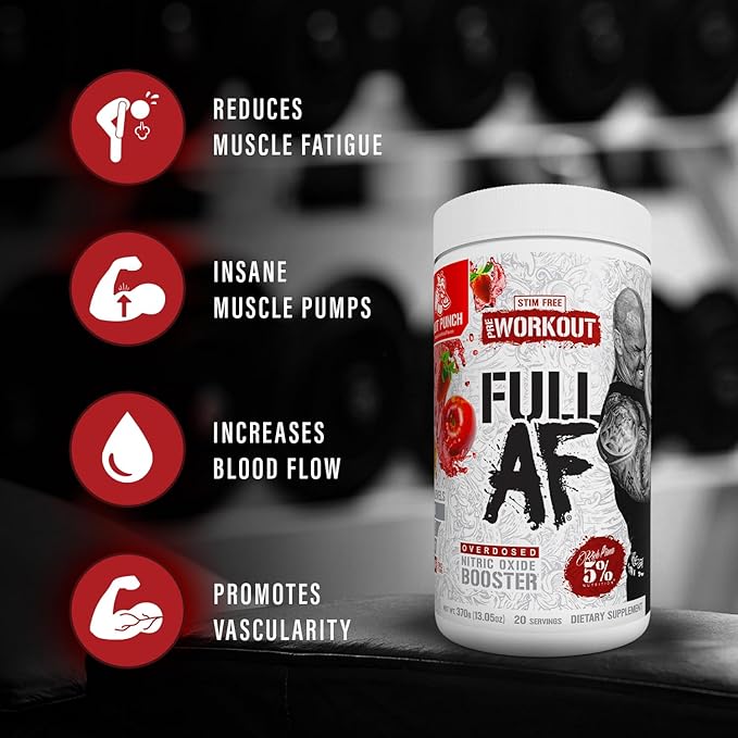 5% Nutrition FullAF Pre-Workout | Stim-Free with Massive Pumps | L-Citrulline, L-Taurine, Nitrosigine, GlycerSize | 13.05 oz (Southern Sweet Tea)