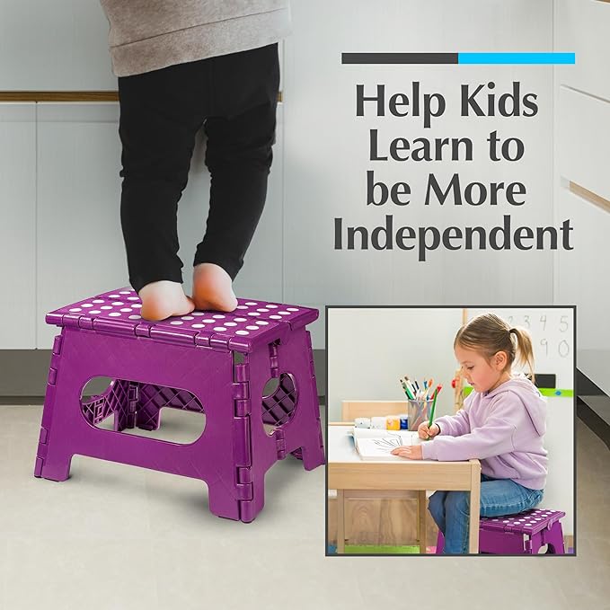 Handy Laundry Folding Lightweight Step Stool - Sturdy Enough to Support Adults and Safe Enough for Kids - Opens Easy with One Flip - Great for Kitchen, Bathroom or Bedroom (Purple - 9 Inch)