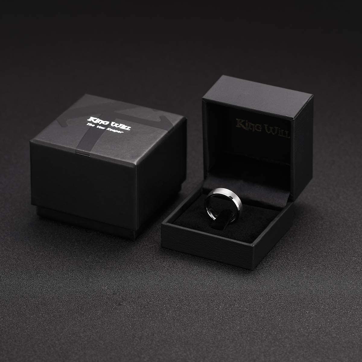 King Will 6mm Men's Silver Wedding Ring - Brushed Matte Surface, Beveled Polished Edge, Comfort Fit Size15