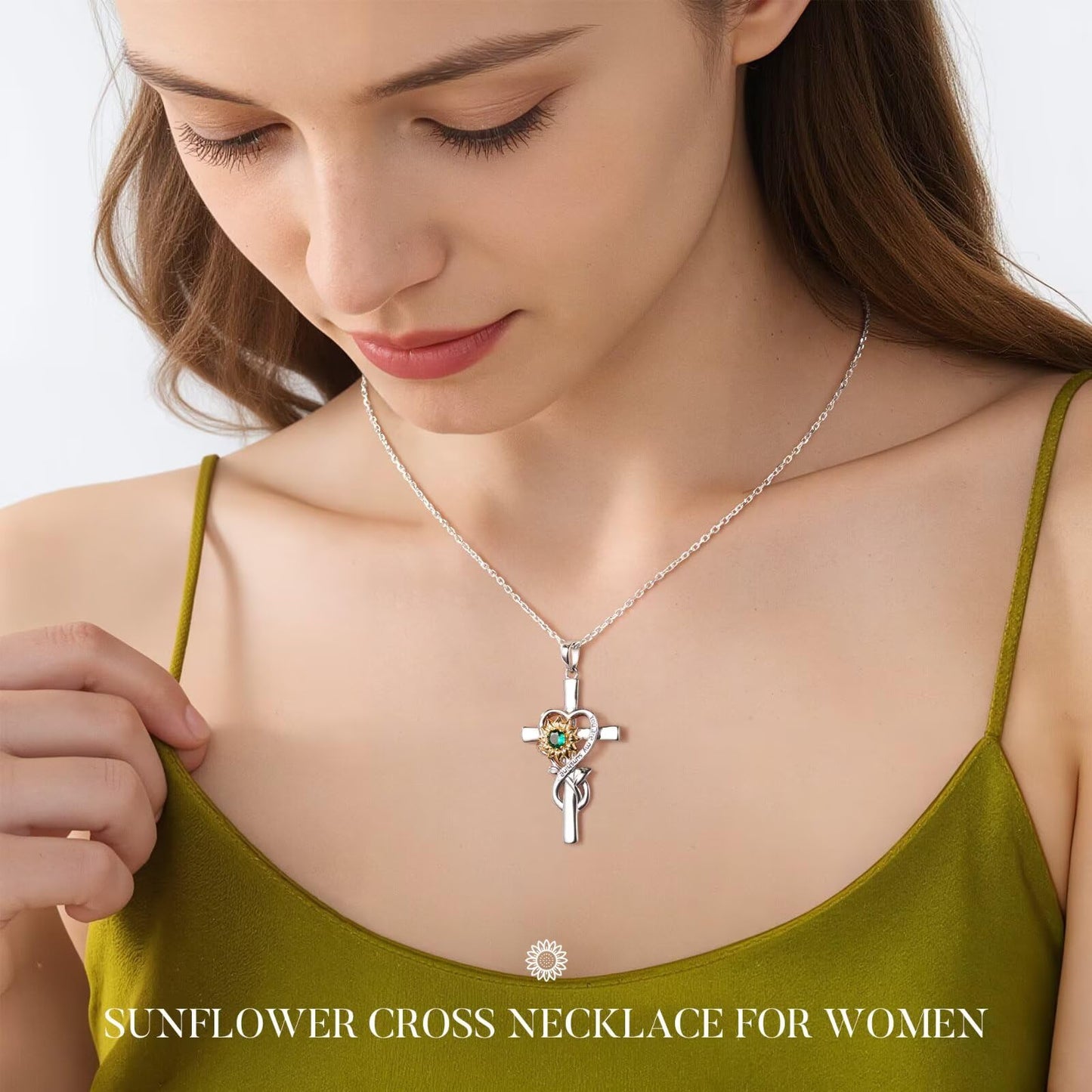 Iefil Valentines Necklace for Her - Jewelry Gifts | February Simulated Amethyst Jewelry, Sunflower Cross Necklace