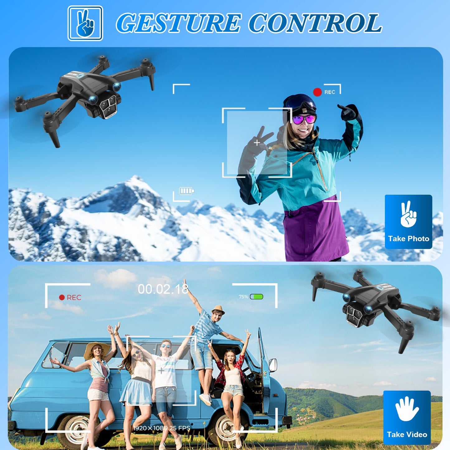 Drone with Camera 1080P HD, Mini Drone for Beginners Kids Adults, RC Quadcopter with 2 Batteries, Carrying Case, Stable Hover, Trajectory Flight, Gravity Control, One Key Take Off/Land, Black