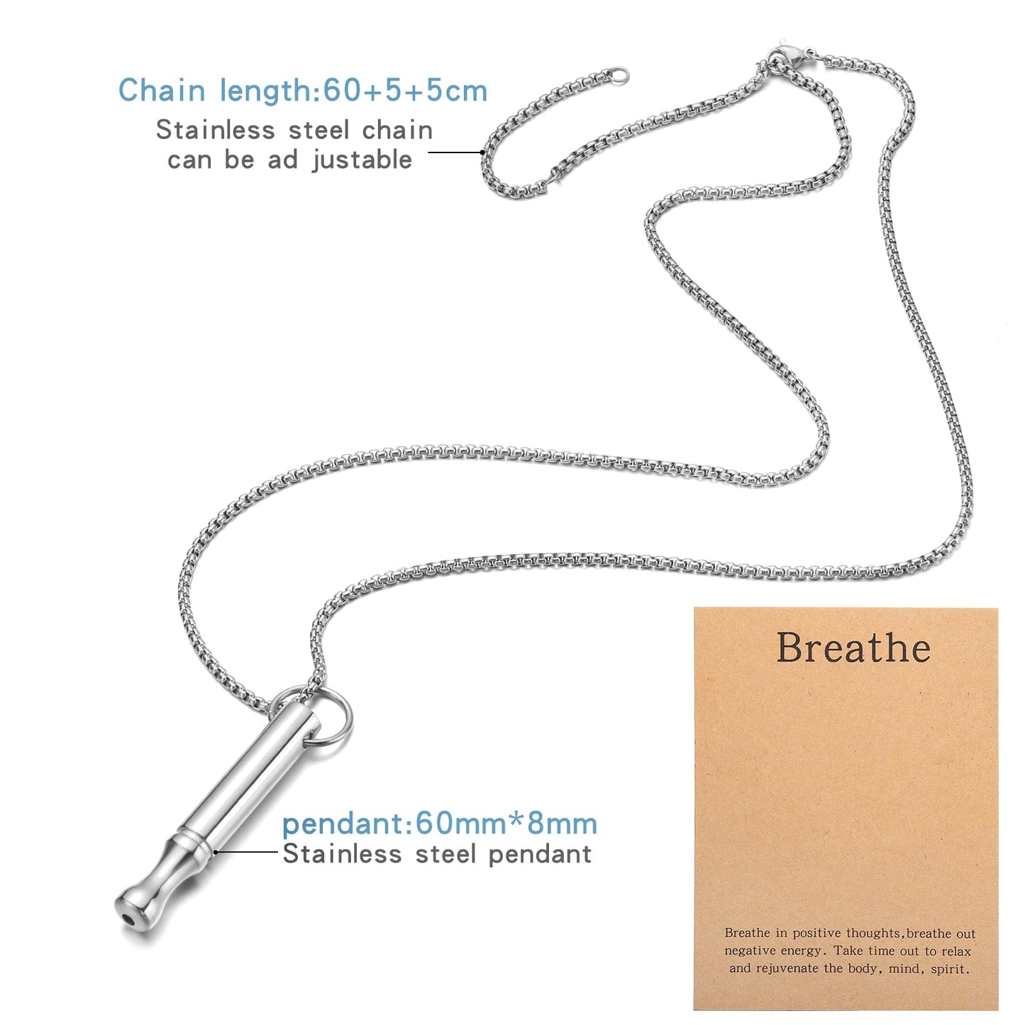 Mindfulness Breathing Necklace Stress Relief Pendant Stainless Steel Anxiety Breathe Necklace for Women Men (Rotundity, Steel+Rose Gold)