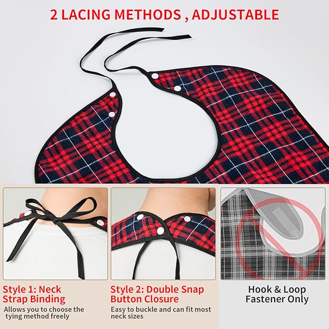 XKDOUS 3 Pack Adult Bibs for Men & Seniors, Reusable & Waterproof Clothing Protector with Crumb Catcher Pocket for Eating, Feeding Bibs for Elderly Women Men, Ideal Senior Citizens Gifts