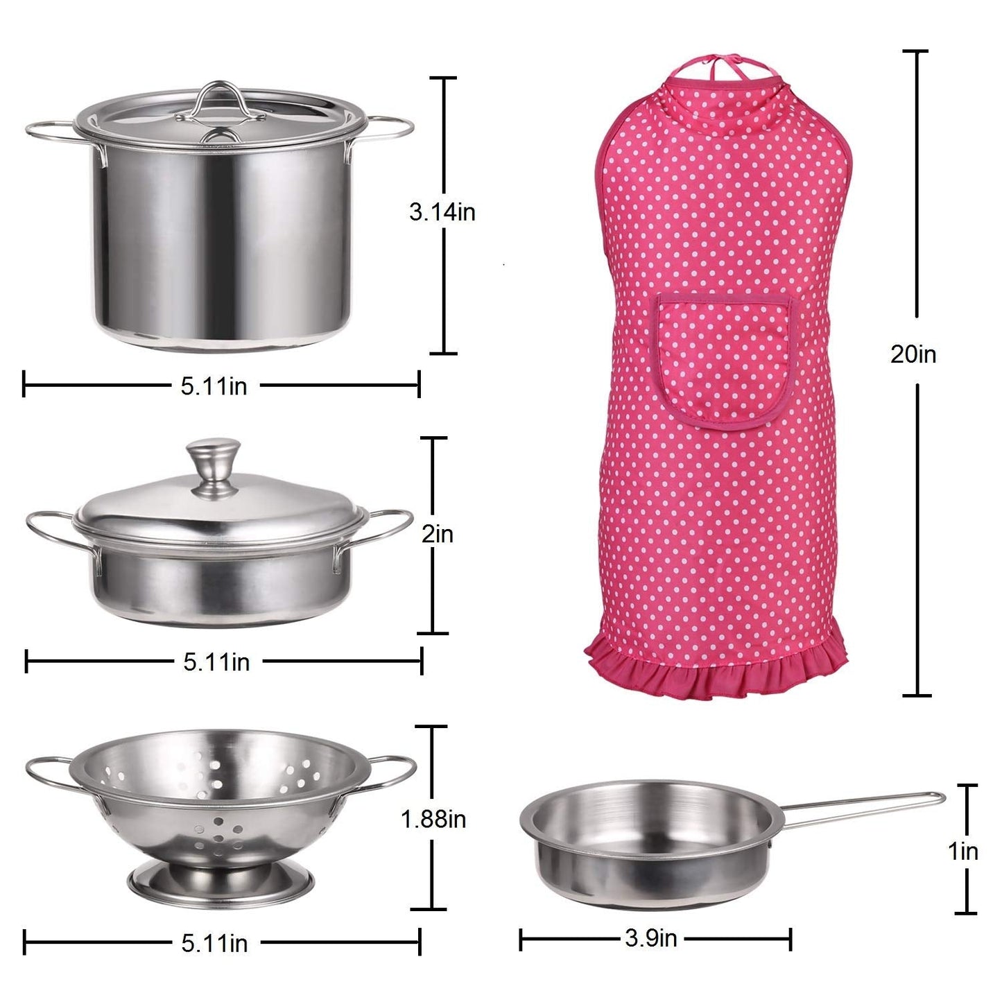 Juboury Kitchen Pretend Play Toys with Stainless Steel Cookware Pots and Pans Set, Cooking Utensils, Apron & Chef Hat, Cutting Vegetables for Kids, Girls, Boys, Toddlers