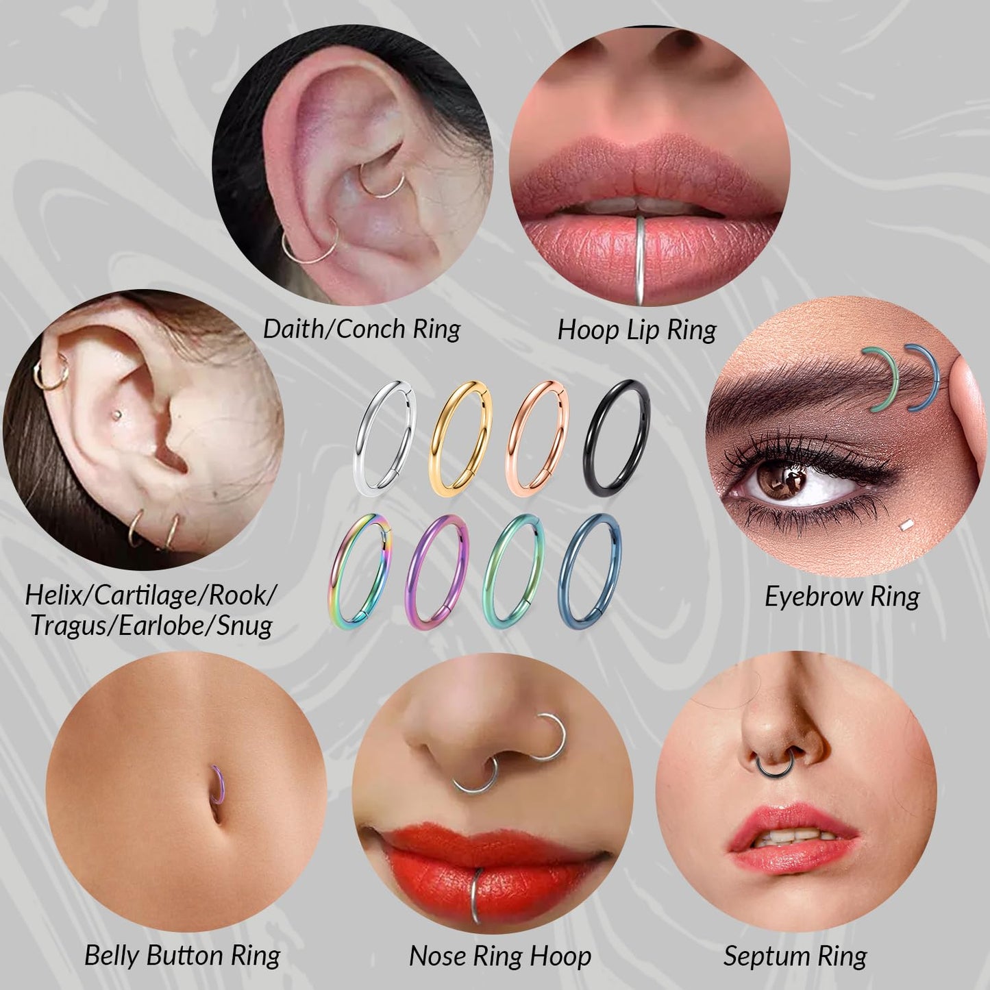 16g Nose Ring Hoop Earrings Green Nose Hoops 16 Gauge Lip Rings Septum Hoop Seamless Septum Clicker 8mm Septum Ring Cartilage Earring Helix Earring Rook Earrings Nose Rings Surgical Steel