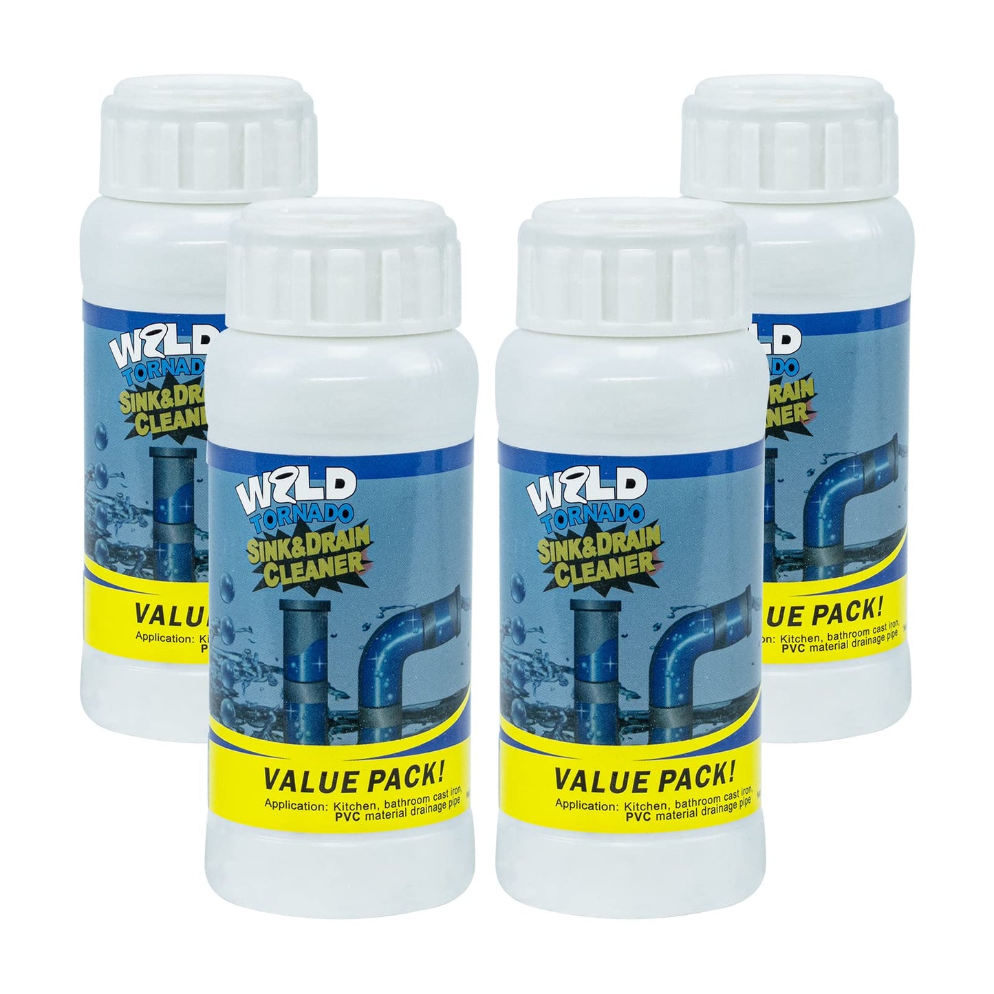 Wild Tornado Pipe Dredge,Powerful Sink Cleaner Powder Fast Foaming for Kitchen Toilet Pipeline Quick Cleaning Tool（4pcs）