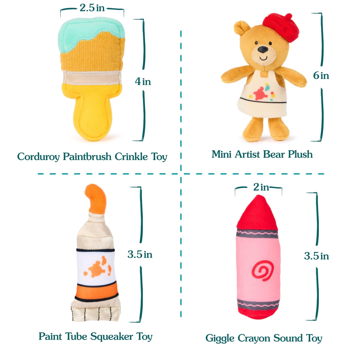 GUND Baby My Little Artist 5-Piece Plush Playset with Rattle, Squeaker and Crinkle Plush Toys, Sensory Toy for Babies and Newborns, 7.5”