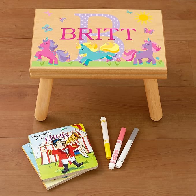 Let’s Make Memories Personalized My Own Name Step Stool - Children’s Step Stool - Sturdy Wood – Non-Toxic Paint, Sealer - Sports Design - Espresso - 14’Wx9.25”Lx8.75”H - Ages 3+
