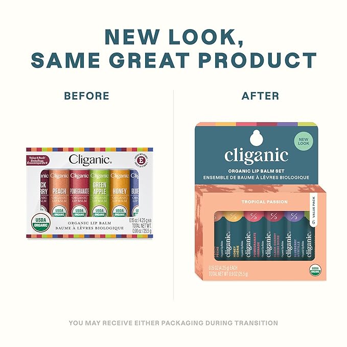 Cliganic Organic Lip Balm Set - 6 Tropical Flavors - 100% Natural Moisturizer for Cracked & Dry Lips (Pack of 2)