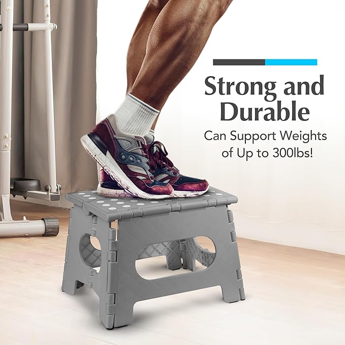 Handy Laundry Folding Lightweight Step Stool - Sturdy Enough to Support Adults and Safe Enough for Kids - Opens Easy with One Flip - Great for Kitchen, Bathroom or Bedroom (Grey - 8 Inch)