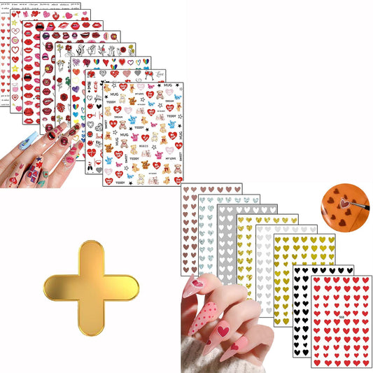 8 Sheets Valentine's Day Nail Art Stickers with 8 Sheets Heart Nail Art Stickers