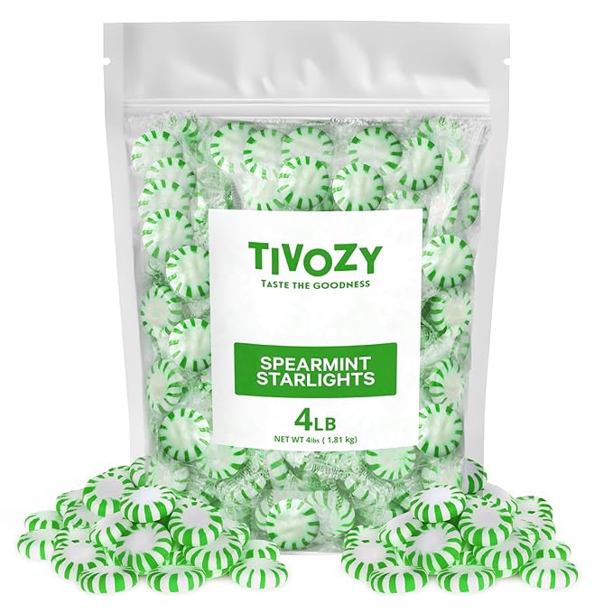 Starlight Spearmint Individually Wrapped Candy, 4 Pound Bulk Pack, Sweets for On the Go Refreshment, Starlight Mints Bulk Candy.