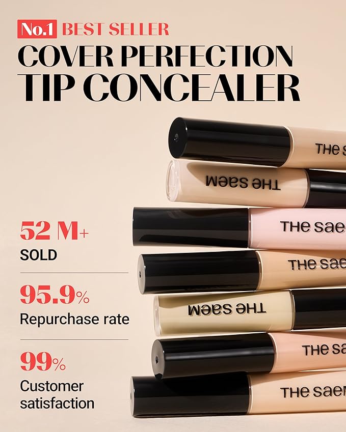 THESAEM Cover Perfection Tip Concealer, Liquid Multi-Use Concealer, Full Coverage Makeup for Acne Dark Spots Dark Circles Hyperpigmentation and Blemishes, 0.2 fl.oz. (#1.25 Light Beige)