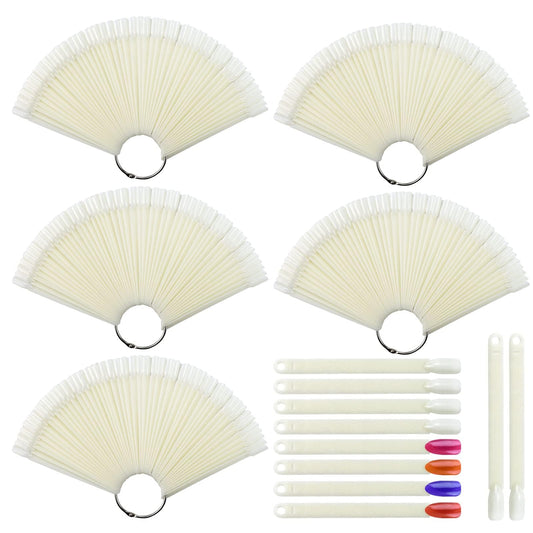 CZWESTC 300 Pcs Nail Swatch Sticks with Ring, Nail Sample Swatches for Gel Polish Color Display, Nail Salon, Home DIY Accessories (50 pcs/string)