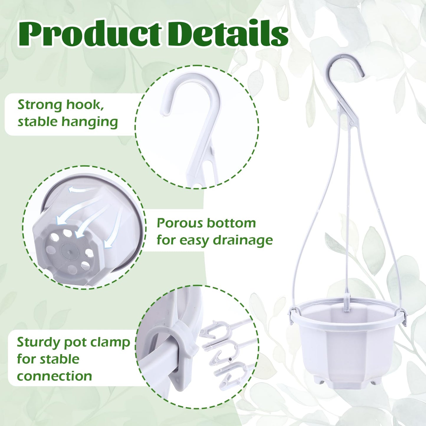 Roshtia 24 Pcs Hanging Plastic Planter Pot with Hook Flower Pots Baskets Hanging Nursery Planter Holder for Outdoor Indoor Plant Garden(Ceramic White,3.7 Inch)
