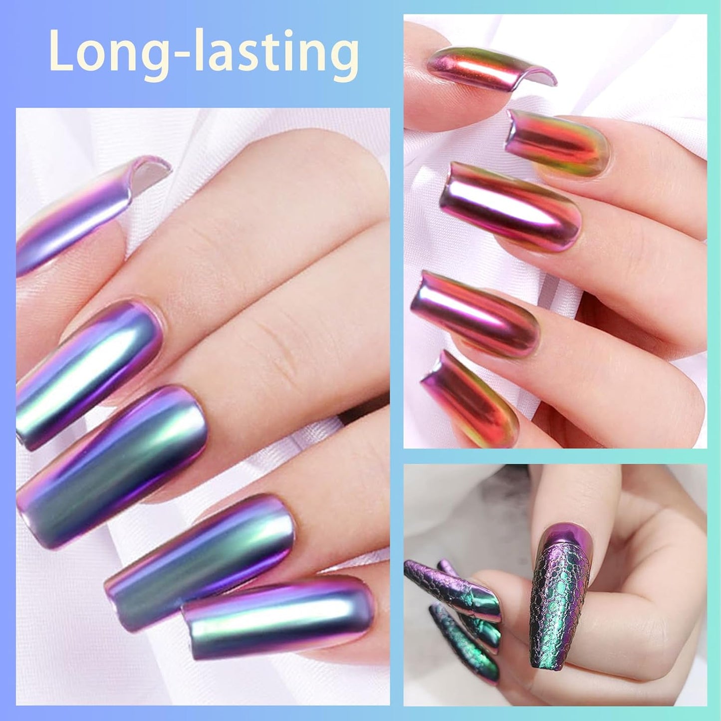 Allstarry White Chrome Nail Powder, 4 PCS Color-Shift Chameleon Mica Powder Pearlescent Pearl Pigment Aurora Chrome Effect Glitter Dust Iridescent for Gel Polish Nail Art Decoration, Resin Craft