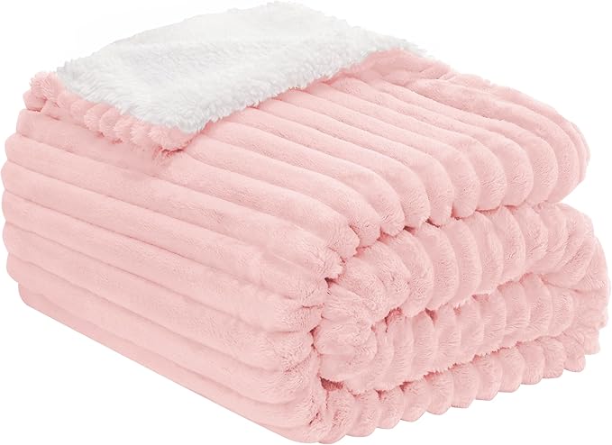INFIIXSO Sherpa Throw Blanket for Couch - Super Soft & Warm Striped Fleece Blanket, Cozy Plush Fluffy Blanket All Season Use (Pink, 60x80 Inches)
