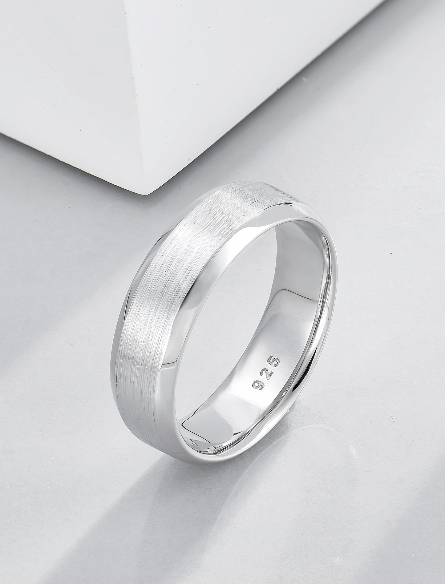 STARCHENIE 6mm Wedding Band, Solid 925 Sterling Silver Ring for Men, Brushed Matte Finish, Beveled Polished Edge, Comfort Fit Size 9