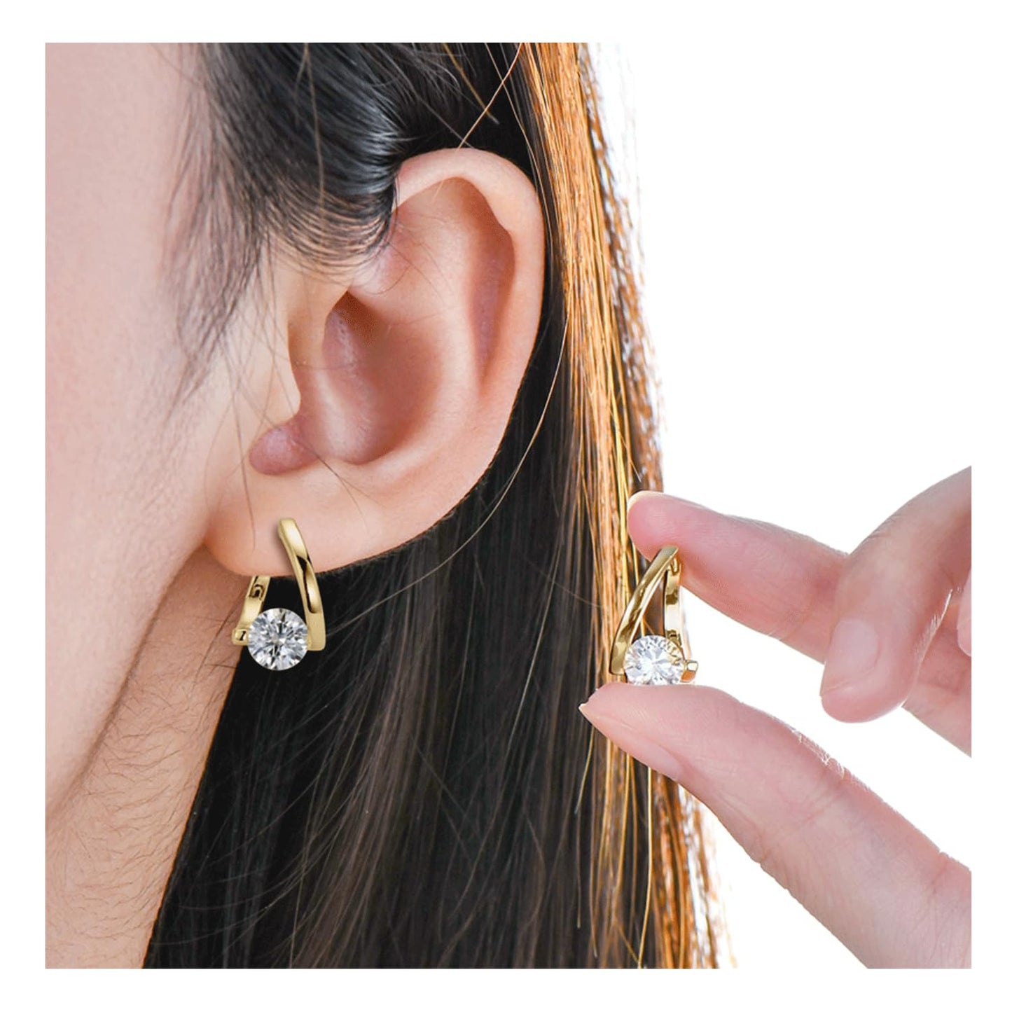 Halolux Lymphvity Germanium Earrings for Women Atheniz Lymphatic Drainage Earrings Gold Silver Cubic Zirconia Hoop Earrings Trendy Jewelry for Women (Gold+Gold)
