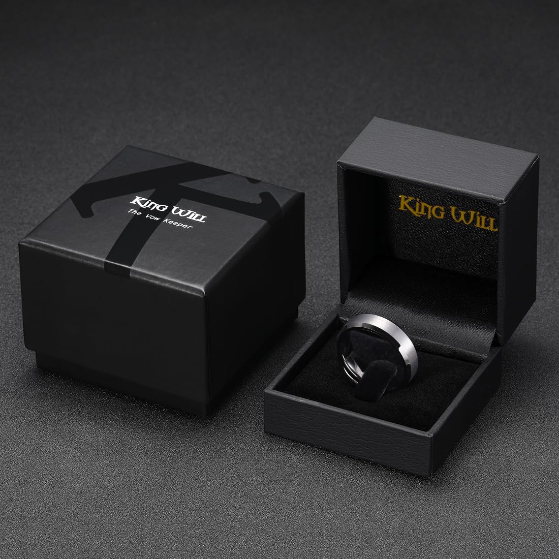 King Will 6mm Men's Gunmetal Gray Wedding Ring - Brushed Matte Surface, Beveled Polished Edge, Comfort Fit Size 7