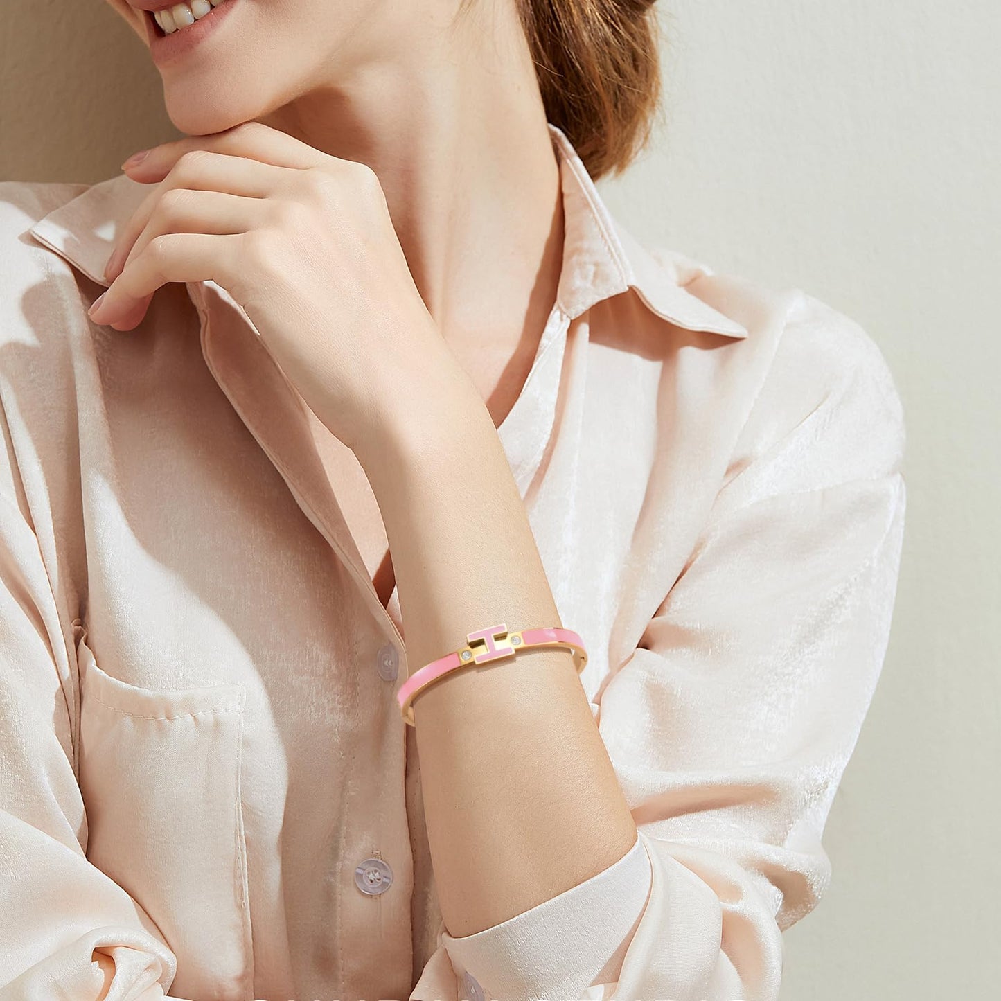 Hothink H Bracelets for Women,H Bracelet,Bangle Bracelets for Women,Dainty Bracelet Easter Christmas Mothers Day Gifts for Women (Pink)