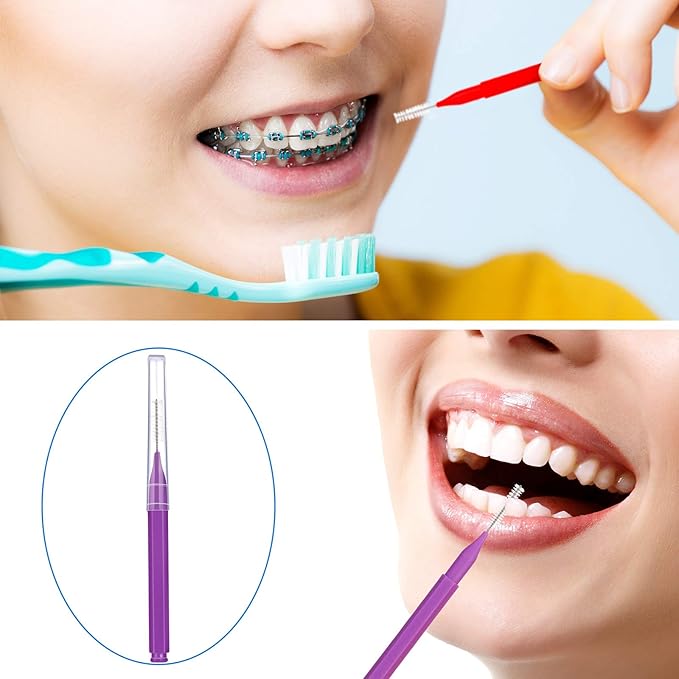 Patelai 50 Pieces Interdental Brush for Cleaner Braces Brush Toothpick Dental Tooth Flossing Head Oral Dental Hygiene Flosser Toothpick Cleaners Tooth Cleaning Tool(Red, Purple, Yellow, Gray, White)