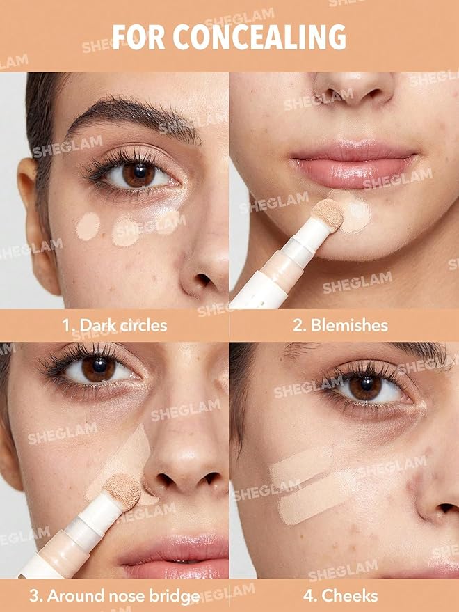 SHEGLAM Complexion Boost Concealer Sponge-Head Applicator Matte Liquid Concealer Long Lasting Brightening Color Corrector Weightless All-Day Long Lasting Hydrating Concealer-Chantilly