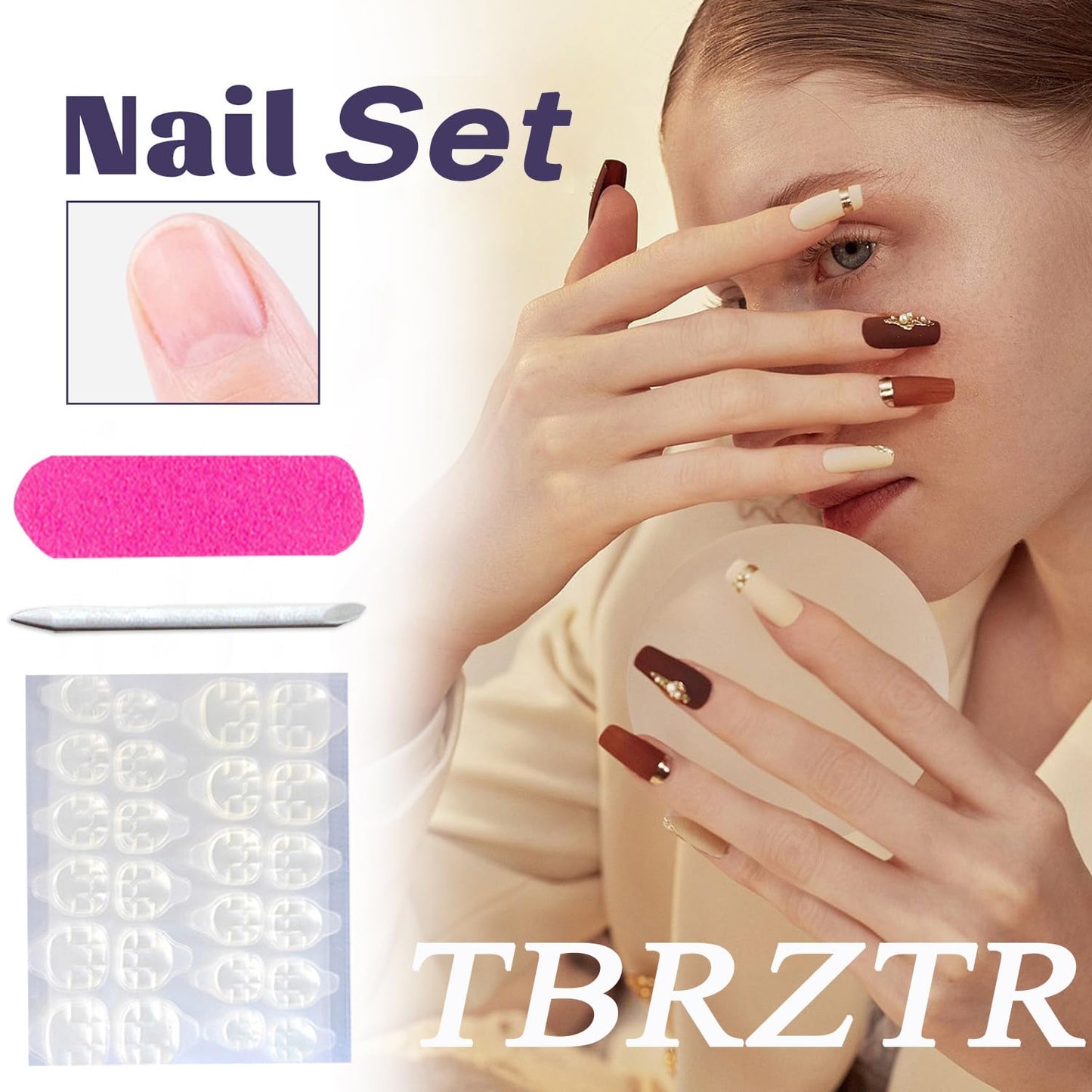 Wine Red Press on Nails Medium Length Flower Stripe Pattern Design False Nails Artificial Coffin Nails Full Cover Glossy Acrylic Nails Solid Color Stick on Nails Ballet Shaped Glue on Nails for Women