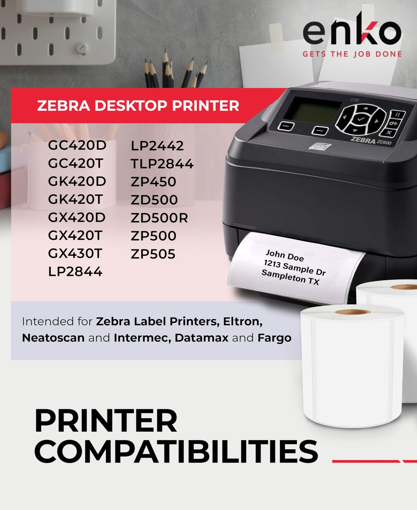 enKo 4" x 3" Labels for Zebra Desktop Printers (12 Rolls, 6000 Labels) - Blank White Direct Thermal Address Mailing Shipping Barcode FBA Stickers FNSKU Label for Zebra and Eltron (Perforated)