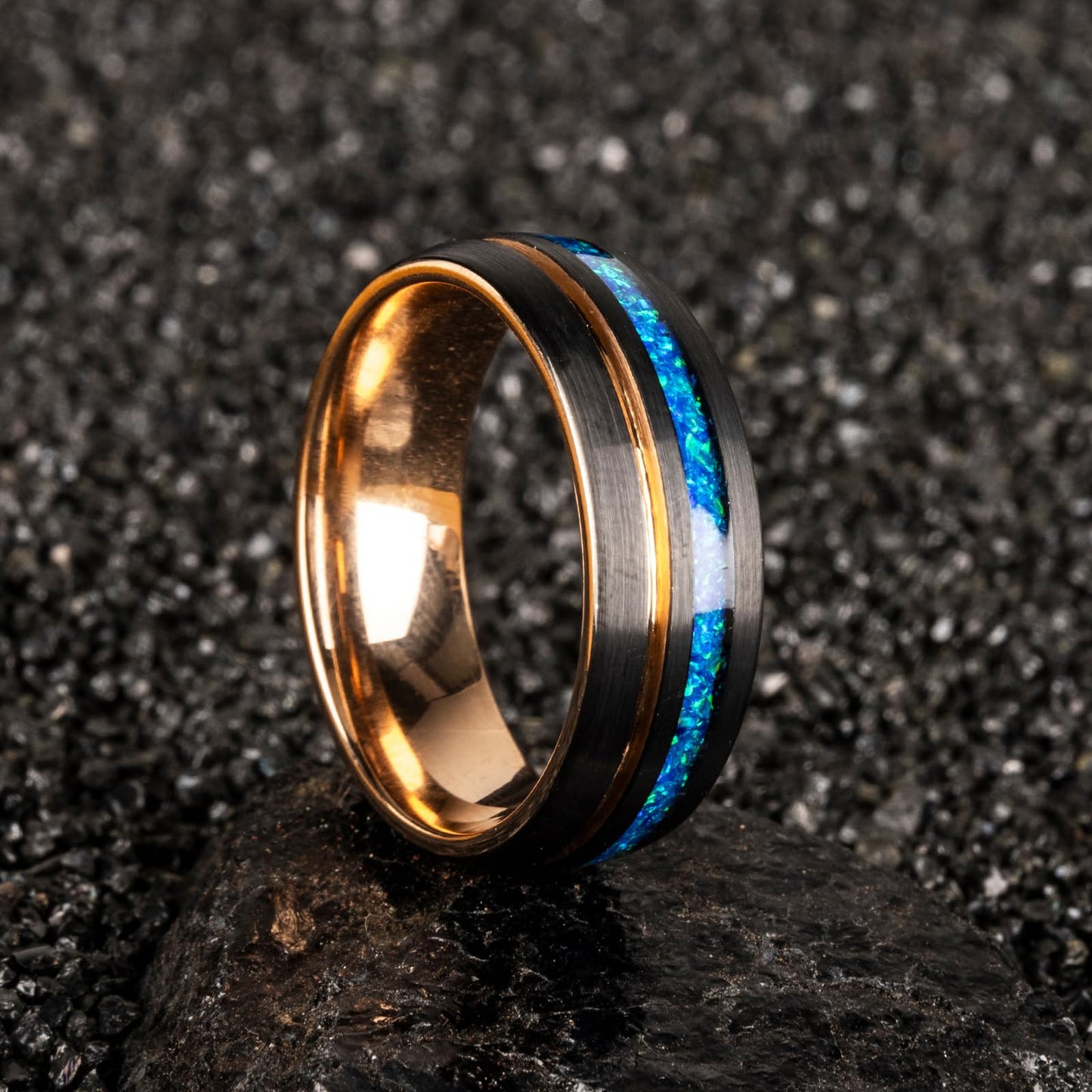 JEWPER 8mm Men Womens Wedding Band Tungsten Rings Black Blue rose gold Fashion Promise Carbide outer ring Inlaid Opal groove design Matte Finish Edge Comfort Fit Size(12)
