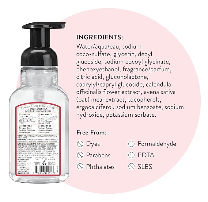 J.R. Watkins Foaming Hand Soap with Pump Dispenser, Moisturizing Foam Hand Wash, Alcohol-Free, Cruelty-Free, Peppermint, 9 fl oz, 3 Pack