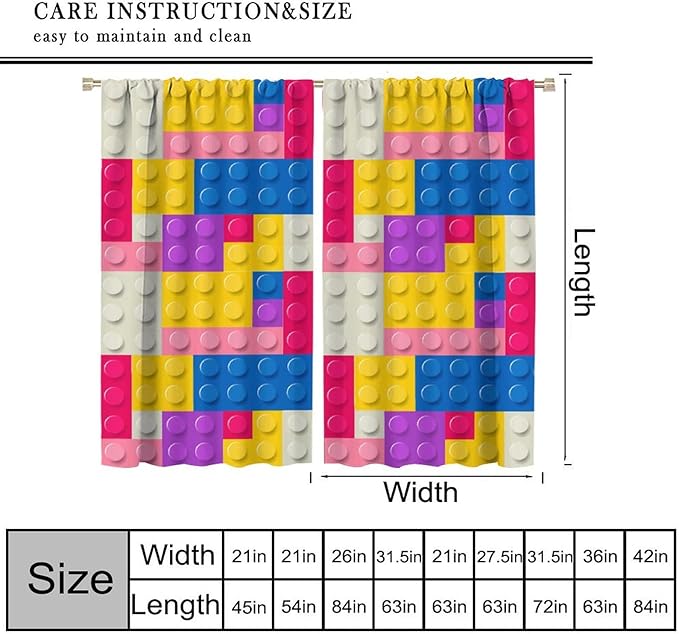 Kids Building Blocks Toy Curtains Children's Room Abstract Outline Colorful Plastic Toys Geometric Bricks Print Curtains for Boys Girls Nursery Curtains 72x63 Inches 2 Panels