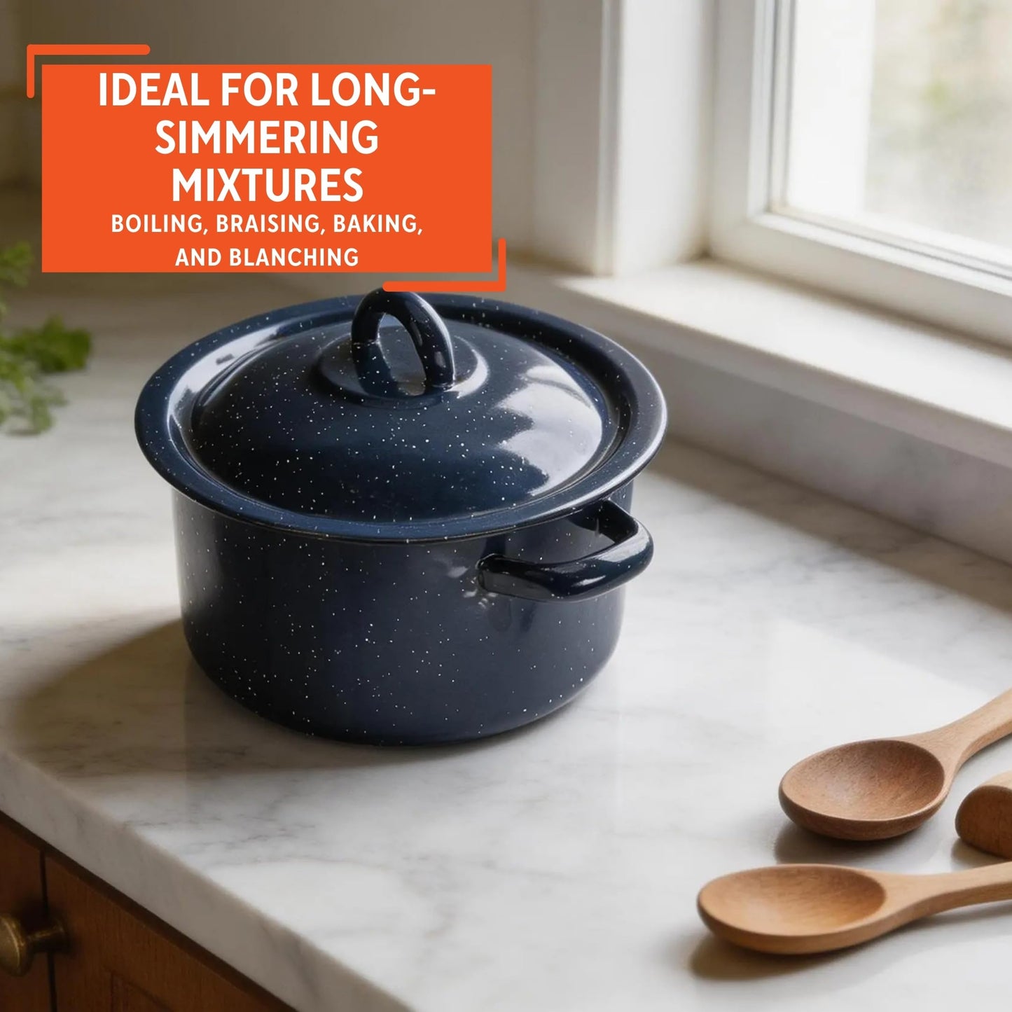 IMUSA USA C20666-1062810W Speckled Enamel Stock Pot with Lid, 4 Quart, Blue