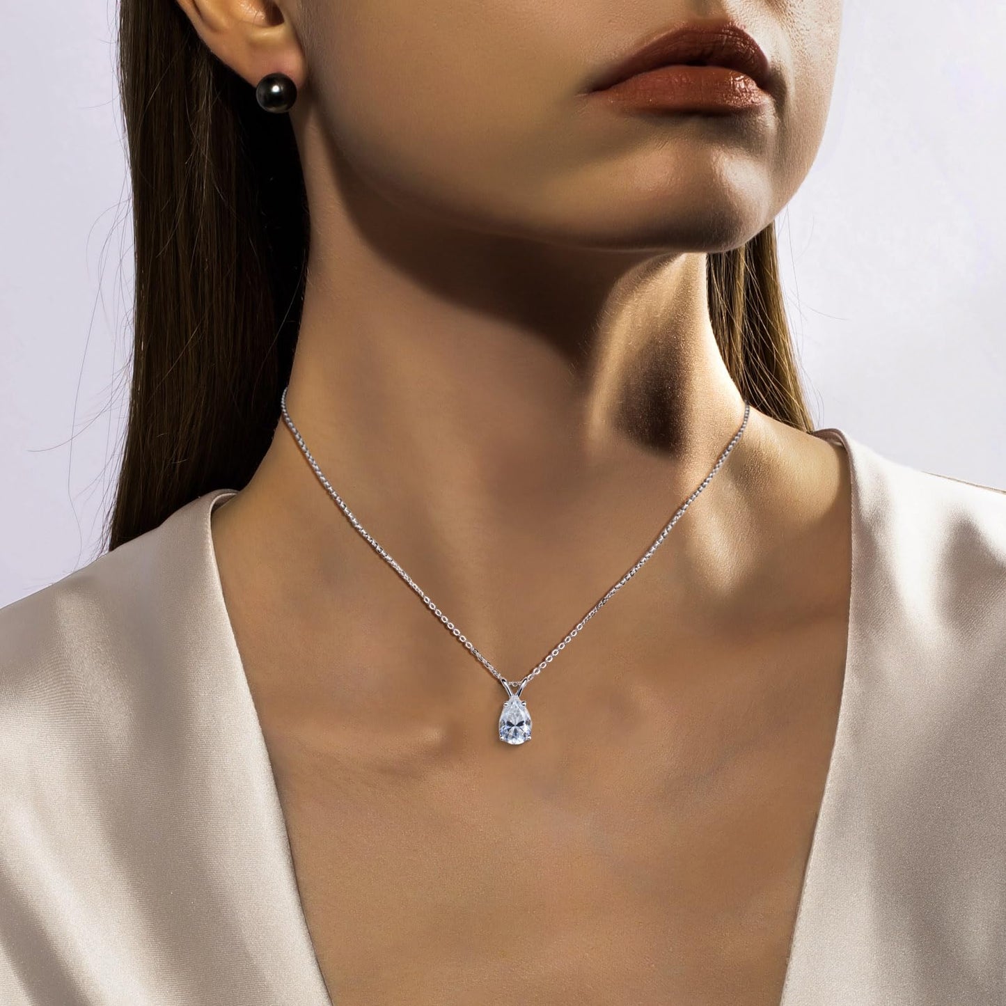 AnuClub Pear Cut Moissanite Pendant Necklace 2CT D Color VVS1 925 Sterling Silver Everyday Wear Necklace for Women Wife Her with Certificate, 40+2+3cm Adjustable Chain
