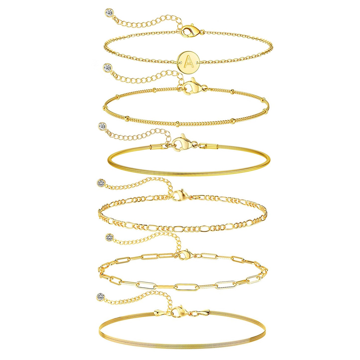 Lydow Bracelets for Women, Stack Jewelry Set Initial A Chain Stackable Letter Teen Accessories Pulseras Para Mujer 6 Inch 6PCS Valentine's Gifts Jewelry