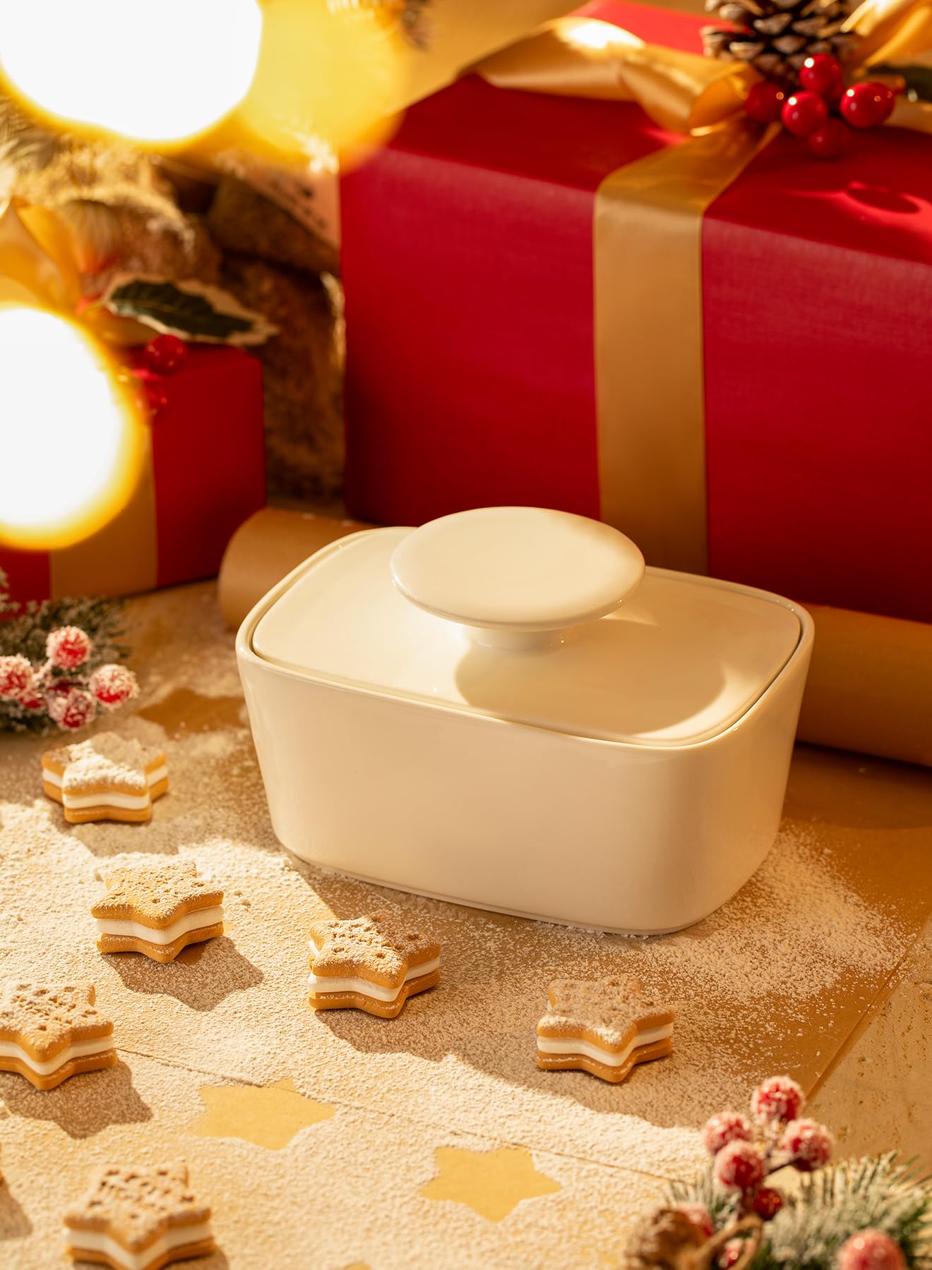 Sweese Extra Large Butter Dish with Lid, 6.2" Porcelain Butter Keeper Container - Perfect for East/West Coast Butter and Kerrygold Butter, Butter Crock with Lid, Gift - White