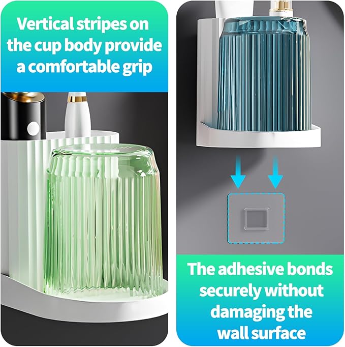 Toothbrush Holder,Bathroom Toothbrush Holder Suitable for Bathroom Organizer Place The Cup Upside Down to Drain Bathroom Stands for Storing Toothpaste Toothbrushes and Other Toiletries (Blue)