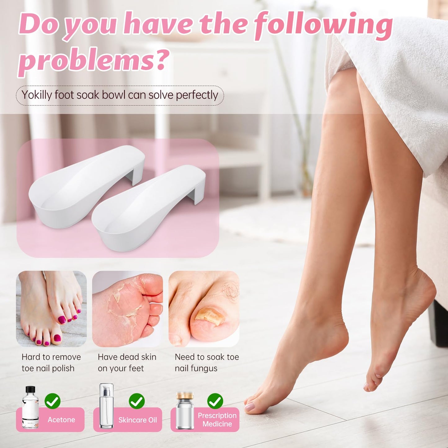 Yokilly Toe Nail Soaking Bowl, 2 PCS Toenails Soak Off Bowl, Shoe Design Foot Bath Soak Tub Bowl, Acetone Proof Pedicure Foot Spa Nail Soaker Bowl for Soak Off Dip Powder Gel Polish Remover (White)