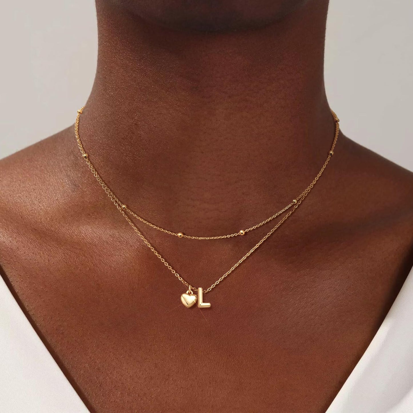 adoyi Gold Heart Initial Necklaces for Women Hers Dainty 14K Gold Plated Heart Layered Letter L Pendant Necklace Stack Trendy Jewelry Birthday Valentines Gifts for Women Jewelry
