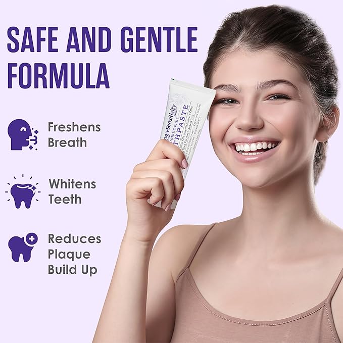 SprinJene Natural Fluoride Free Toothpaste for Sensitive Teeth & Gum (4 Pack) + Electric Toothbrush with Wireless Charger & 2 Replacement Heads