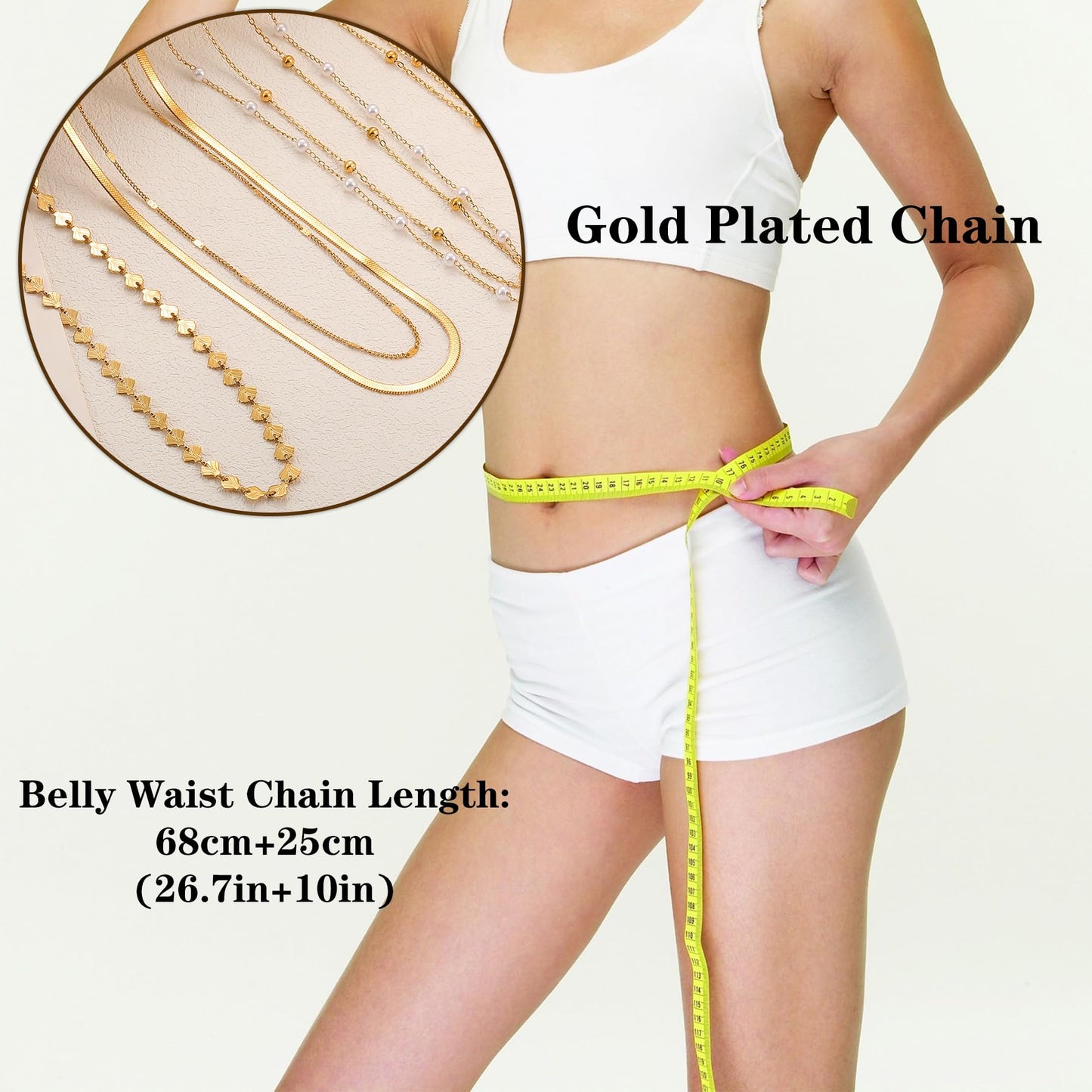 Gold Body Chain for Women Belly Waist Chain Sexy Bikini Beach Jewelry for Women Waterproof Cute Hips Stomach Beaded Cuban chain Belt Summer Vacation Accessories Gift For Her Bohemian Boho Jewelry