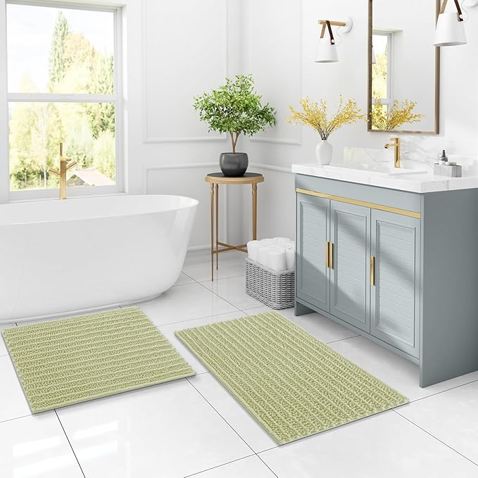 Arotive Luxury Chenille Bathroom Rug Mat, Extra Soft Thick Absorbent Shaggy Bath Rugs, Non-Slip Machine Wash Dry, Plush Bath Mats for Bathroom, Shower and Tub, 24x16, Vanilla