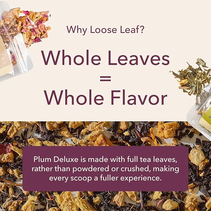 Citrus Mint Green Tea – Refreshing Loose Leaf Blend with Green Tea, Orange, Lemon, Lemongrass and Spearmint – Low Caffeine – Hot or Iced – 60 to 80 Cups – No Added Sugar – Hand Crafted in USA - Plum Deluxe