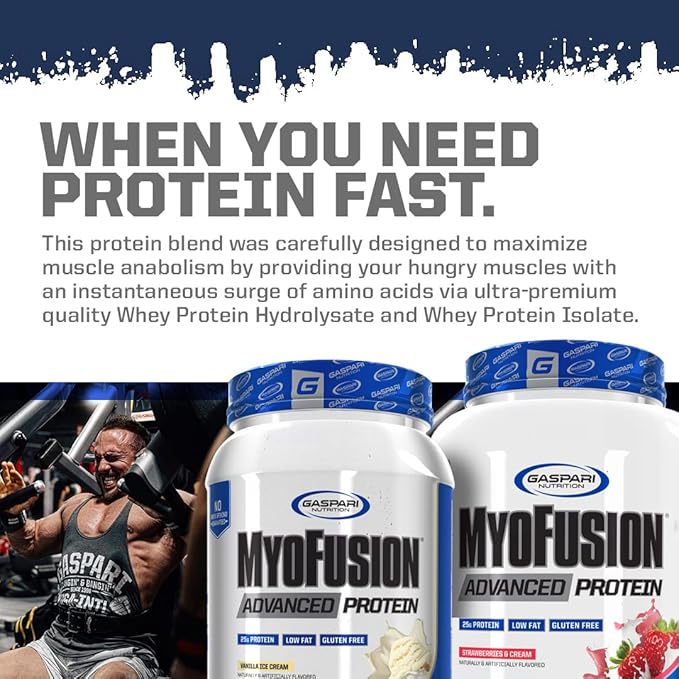 Gaspari Nutrition Myofusion Advanced Protein, Protein Blend with Whey Protein, Casein Protein and Isolate Protein, Low Fat and Gluten Free (4lbs, Vanilla Ice Cream)