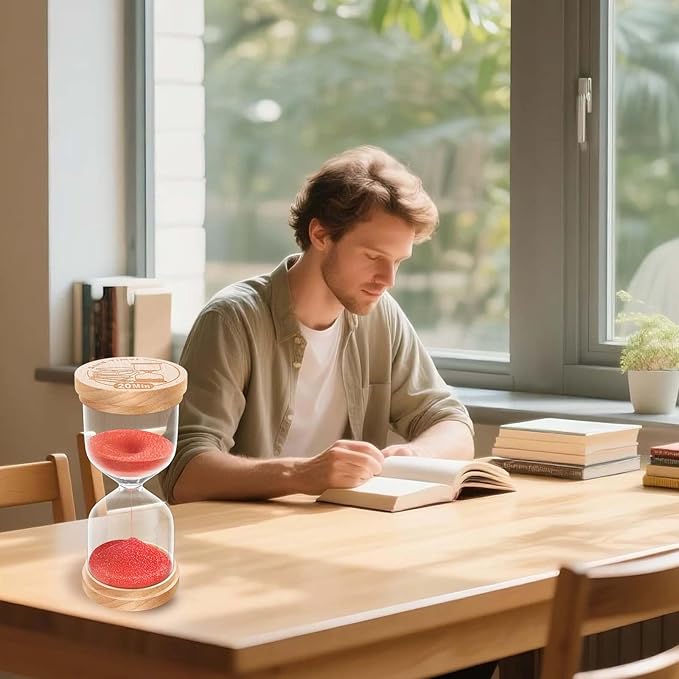 5 Minute Sand Timer, Wooden Hourglass Sand Clock, Small Wood Red 5 Min Hour Glass, 5 Minutes Sandglass for Brushing Teeth, Reloj De Arena Classroom, Game, Kitchen, Home, Office