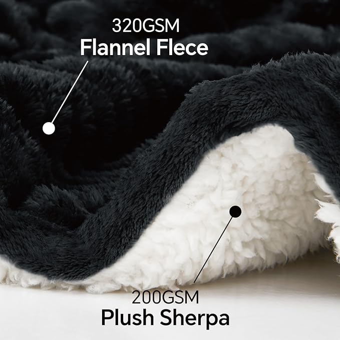 INFIIXSO Sherpa Fleece King Size Blanket - Super Soft & Warm Striped Fleece Blanket, Cozy Plush Fluffy Large Bed Blanket All Season Use (Black, 104x90 Inches)