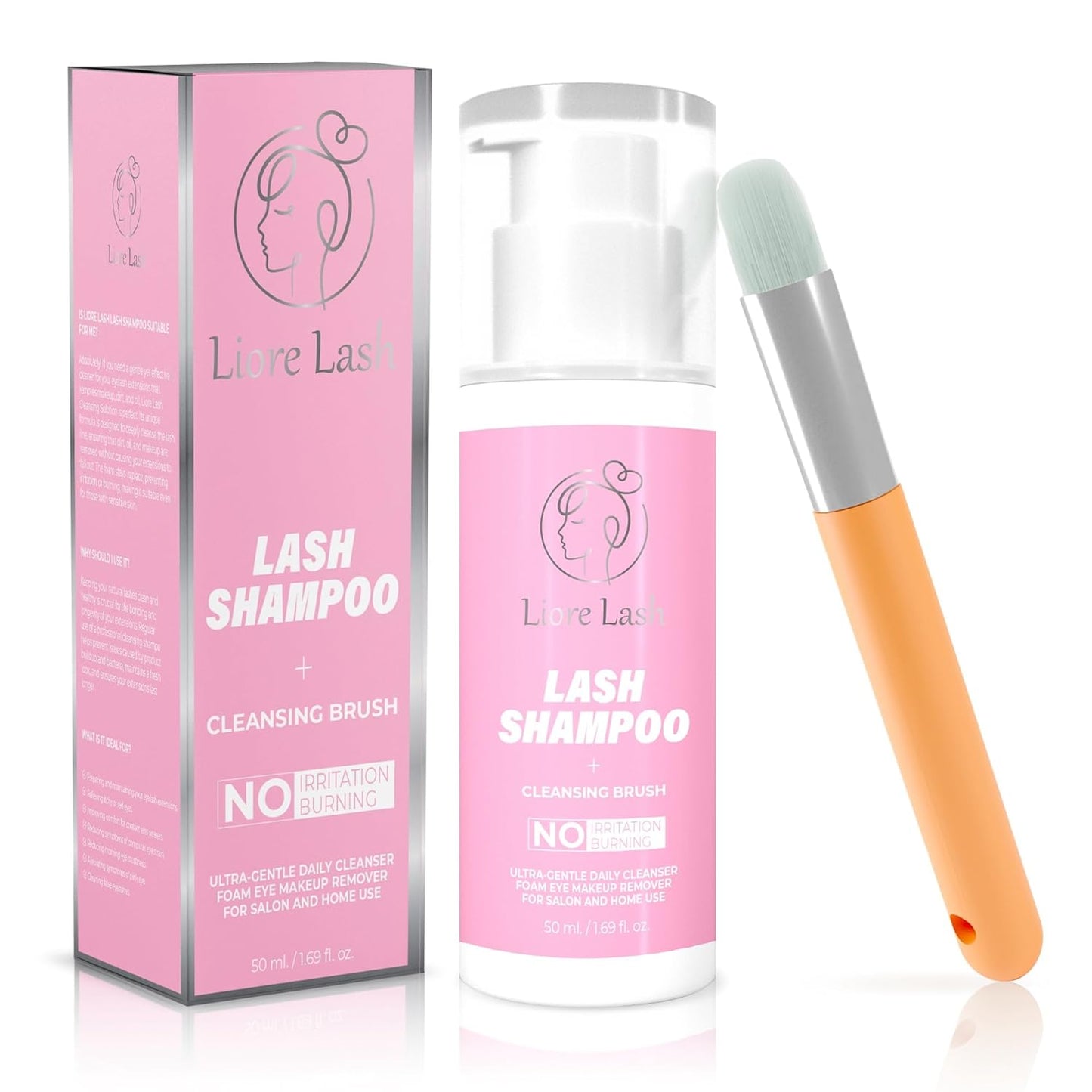 Eyelash Extension Shampoo/ Gentle Foam Cleanser for Lash Extensions & Natural Lashes (Shampoo + Lash Brush)