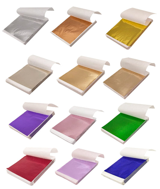 600pcs Gold Leaf Sheets, BetterJonny 12 Colors Imitation Gold Foils Sheets 3.15 * 3.35 Inches Metallic Leaf Paper for DIY Art Decoration, Nails, Furniture