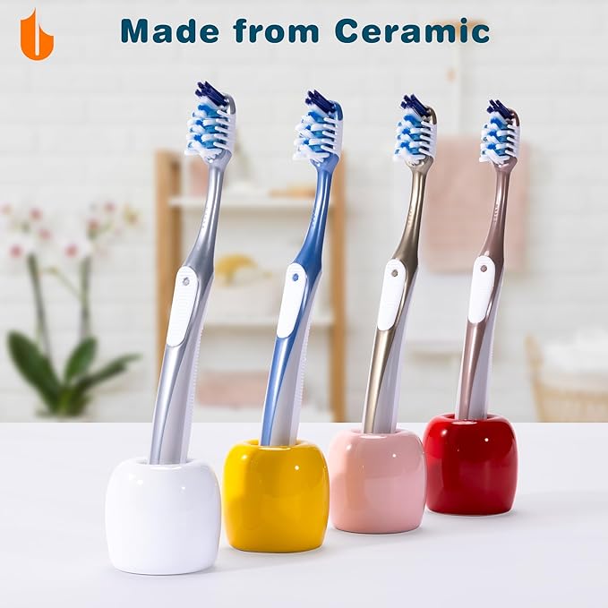 Urbanstrive Ceramic Toothbrush Holders for Bathrooms, Sleek Tooth Brush Holder Toothbrush Stand Tooth Brushing Holder, Portable Bathroom Accessories Organizer, Bright Green, 1 Pack