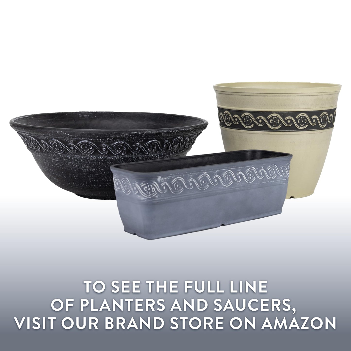 Classic Home and Garden Corinthian Resin Planter Pot - Outdoor & Indoor Plant Pot - Round Planter for Plants & Flowers (8" Storm Gray, Pack of 1)